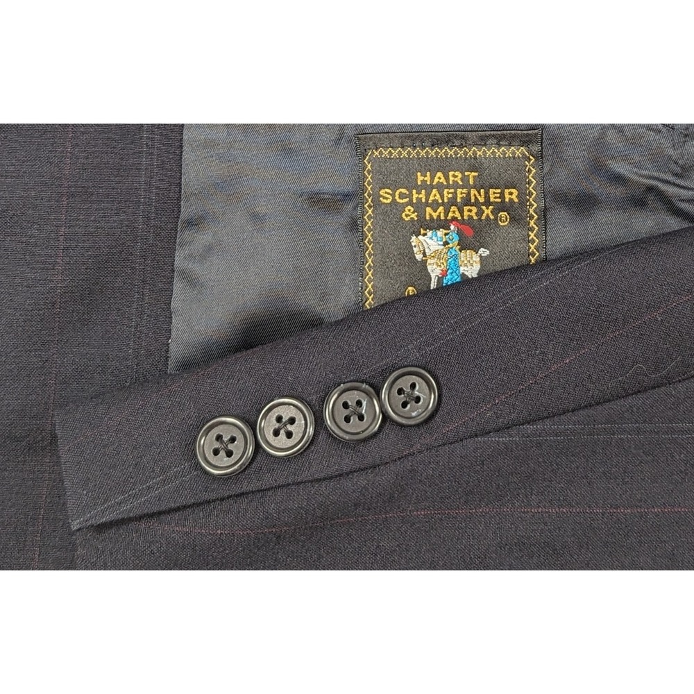 Hart Schaffner Marx Wool Blazer Suit Jacket Mens 48R Navy Blue Subtle Pinstripe